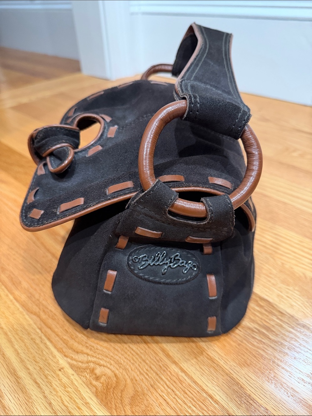 Billy Bag London Chocolate Brown Suede with Tan Leather Trim
